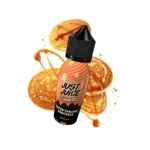 Οπτική απεικόνιση της συσκευασίας του Just Juice Salted Caramel Pancakes 60ml με φόντο λαχταριστά pancakes με αλατισμένη καραμέλα.