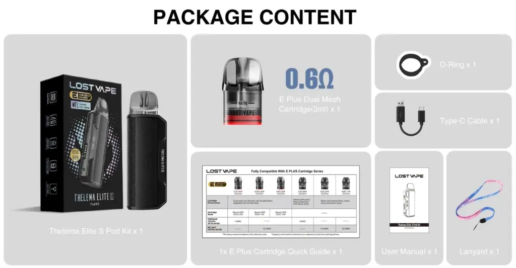 Οπτική απεικόνιση του προϊόντος lost vape thelema elite s pod kit 40w package