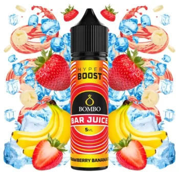 Οπτική απεικόνιση του μπουκαλιού 60ml Bombo Bar Juice Hyper Boost Strawberry Banana Ice.
