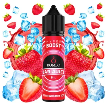 Οπτική απεικόνιση του μπουκαλιού 60ml Bombo Bar Juice Hyper Boost Strawberry Ice.