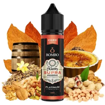 Οπτική απεικόνιση του μπουκαλιού 60ml Bombo Platinum Tobaccos Core Edition Nutty Supra Reserve.