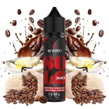 Οπτική απεικόνιση του μπουκαλιού 60ml Bombo Solo Juice Coffee Vanilla Custard Cream.