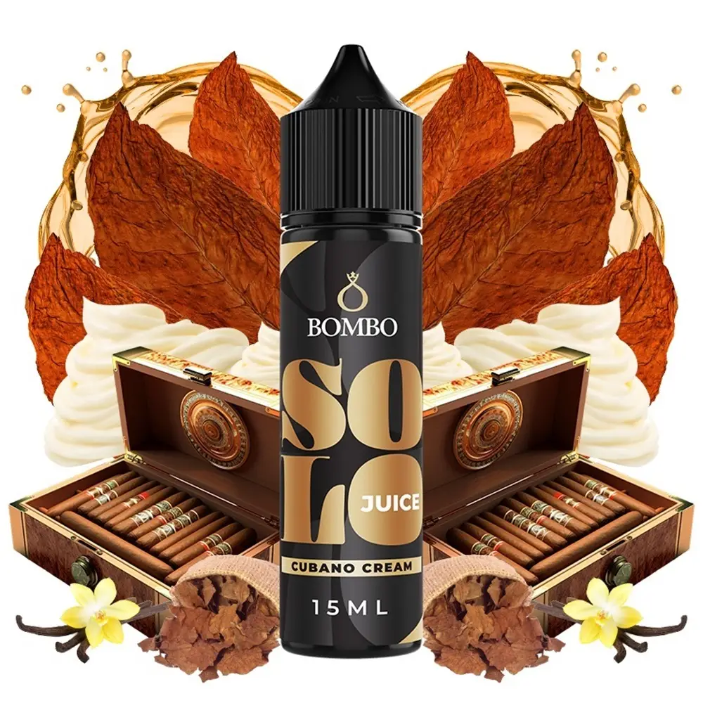 bombo-solo-cubanno-cream-15ml-60ml Οπτική απεικόνιση του μπουκαλιού 60ml Bombo Solo Juice Cubano Cream.