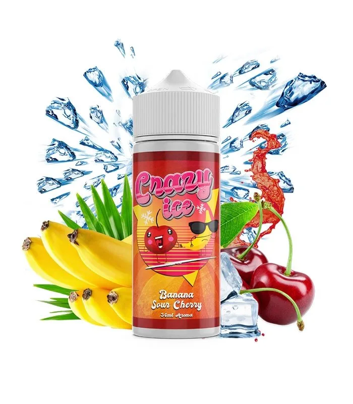 Φιάλη Crazy Ice Banana Sour Cherry flavor shot 120ml με γεύση μπανάνα, ξινό κεράσι, παγωμένη και δροσιστική παγωμένη νότα