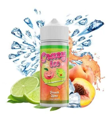 Φιάλη Crazy Ice Peach Lime flavor shot 120ml με γεύση ροδάκινο, λάιμ, παγωμένη και δροσιστική παγωμένη νότα