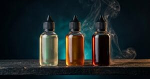 Τρία μπουκαλάκια vape σε στάδια στην ωρίμανση flavor shot / steeping