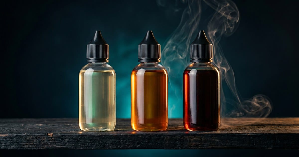 Τρία μπουκαλάκια vape σε στάδια στην ωρίμανση flavor shot / steeping
