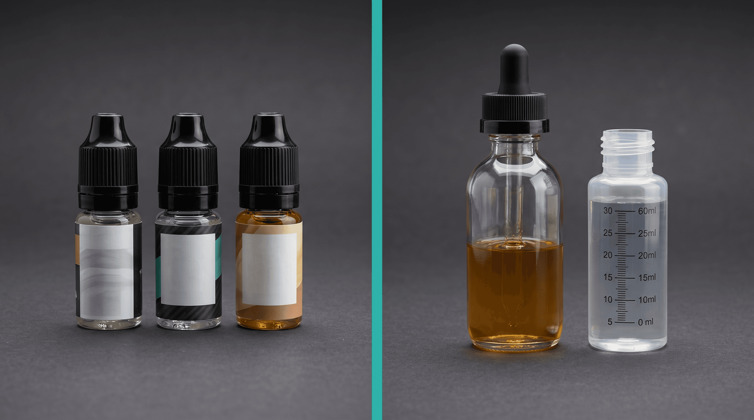 Σύγκριση flavor shots και έτοιμων υγρών — δεκάμελα δίπλα σε longfill μπουκάλι