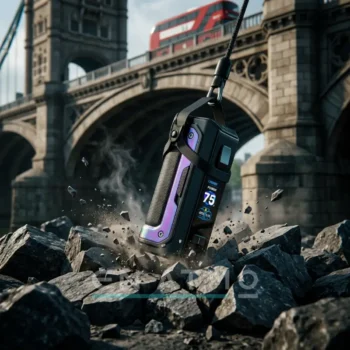 Απεικόνιση του Geekvape Aegis Mini 5 να κάνει Bangee Jumping πάνω σε βράχους.