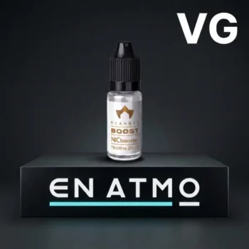 Εικόνα του scandal booster 100VG 20mg/ml πάνω σε βάθρο με λογότυπο του ΕΝ ΑΤΜΩ.
