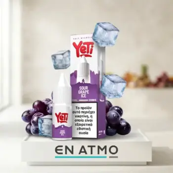 Showcase του Yeti Summit Sour Grape Ice10ml με το logo του Εν Ατμώ.