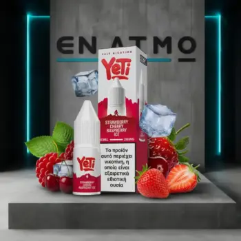 Showcase του Yeti Summit Strawberry Cherry Raspberry Ice 10ml με το logo του Εν Ατμώ.