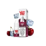 Φωτογραφία του Yeti Summit Cherry Ice 10ml με 20mg/ml νικοτίνη και φόντο τα αντιστοιχα φρούτα και παγάκια.