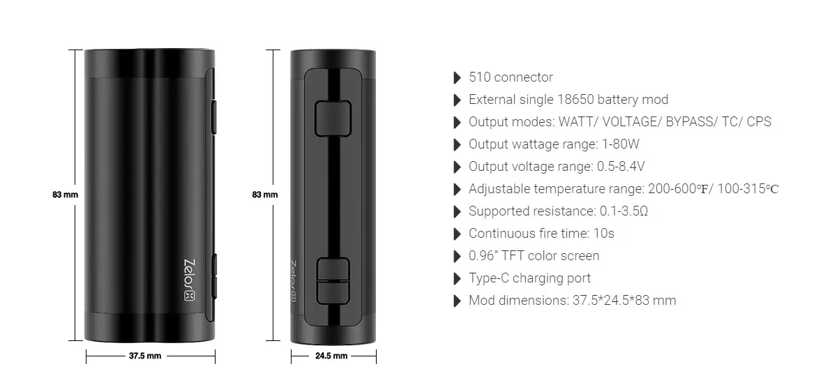 Οπτική απεικόνιση του προϊόντος aspire zelos x 80 mod overview