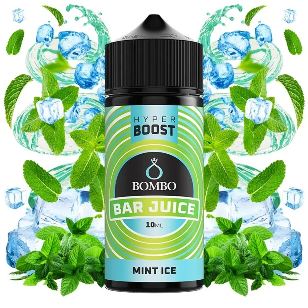 bombo-bar-juice-hyper-boost-mint-ice-10ml120ml Οπτική απεικόνιση του μπουκαλιού 120ml Bombo Bar Juice Hyper Boost Mint Ice.