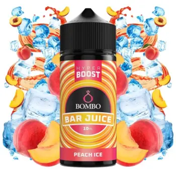 Οπτική απεικόνιση του μπουκαλιού 120ml Bombo Bar Juice Hyper Boost Peach Ice.