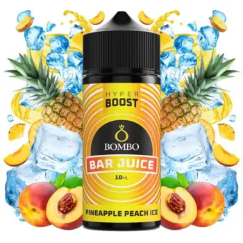 Οπτική απεικόνιση του μπουκαλιού 120ml Bombo Bar Juice Hyper Boost Pineapple Peach Ice.