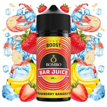 Οπτική απεικόνιση του μπουκαλιού 120ml Bombo Bar Juice Hyper Boost Strawberry Banana Ice.