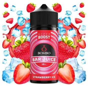 Οπτική απεικόνιση του μπουκαλιού 120ml Bombo Bar Juice Hyper Boost Strawberry Ice.
