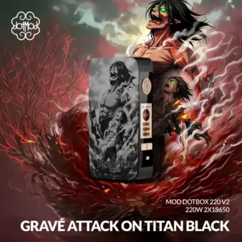 Dotmod dotBox V2 220W Engraved Edition σε μαύρο χρώμα με χαραγμένο σχέδιο Attack on Titan και τον Eren σε τιτάνια μορφή