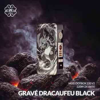 Dotmod dotBox V2 220W Engraved Edition σε μαύρο χρώμα με χαραγμένο τον Charizard / Dracaufeu από τα Pokémon