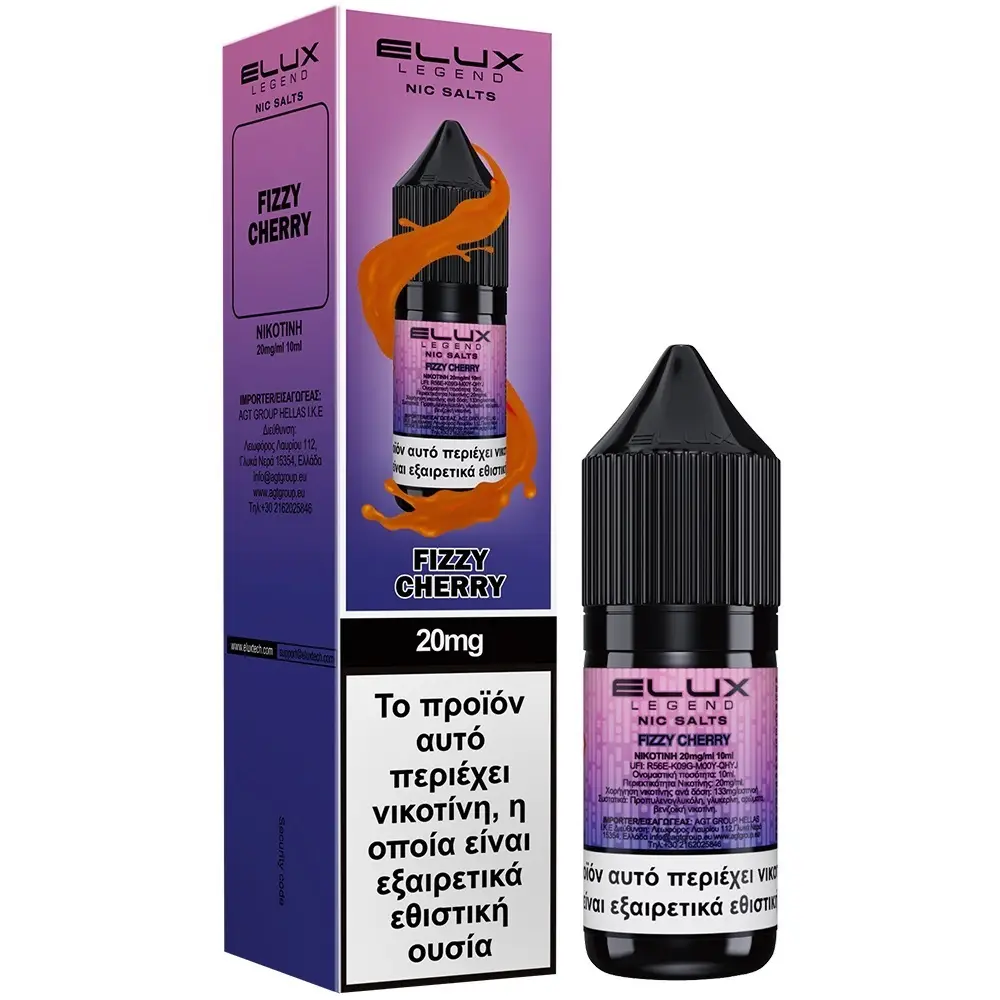 elux-fizzy-cherry-salt-20mg-10ml Φωτογραφία της συσκευασίας του έτοιμου υγρού Elux Fizzy Cherry 10ml 20mg Salt.