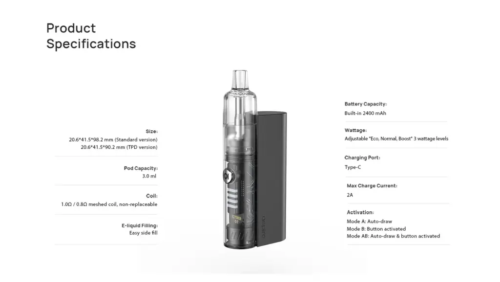 Aspire Cyber GT Pod 2ml 2400mAh 9 Οπτική απεικόνιση του προϊόντος aspire cyber gt specs