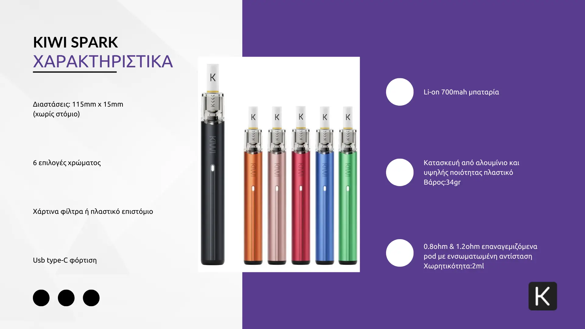 Οπτική απεικόνιση του προϊόντος kiwi spark pod kit overview