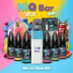 Χαρακτηριστική εικόνα του προϊόντος HiQ Bar 24K Kit με την συσκευή και όλες τις διαθέσιμες γεύσεις.