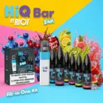 Χαρακτηριστική εικόνα του προϊόντος HiQ Bar 24K Kit με την συσκευή, την συσευασία και όλες τις διαθέσιμες γεύσεις.